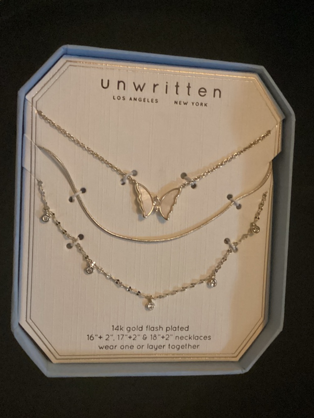 Unwritten 14k Gold Plated Butterfly Layered Necklace Set NIB